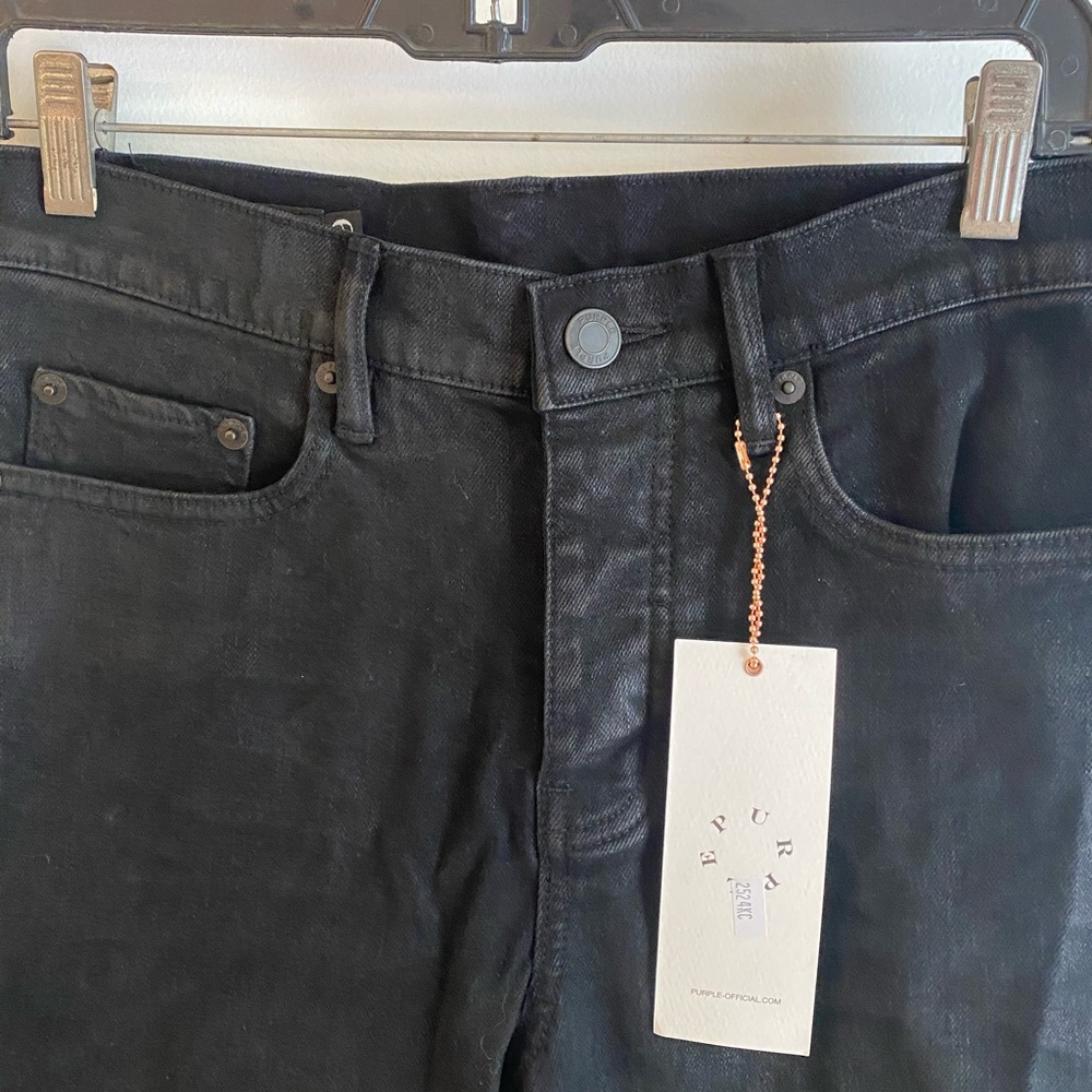PURPLE BRAND Mens 29 Slim Midnight Oil Coated Black Button-Fly Luxury Jeans P001 - Picture 7 of 9